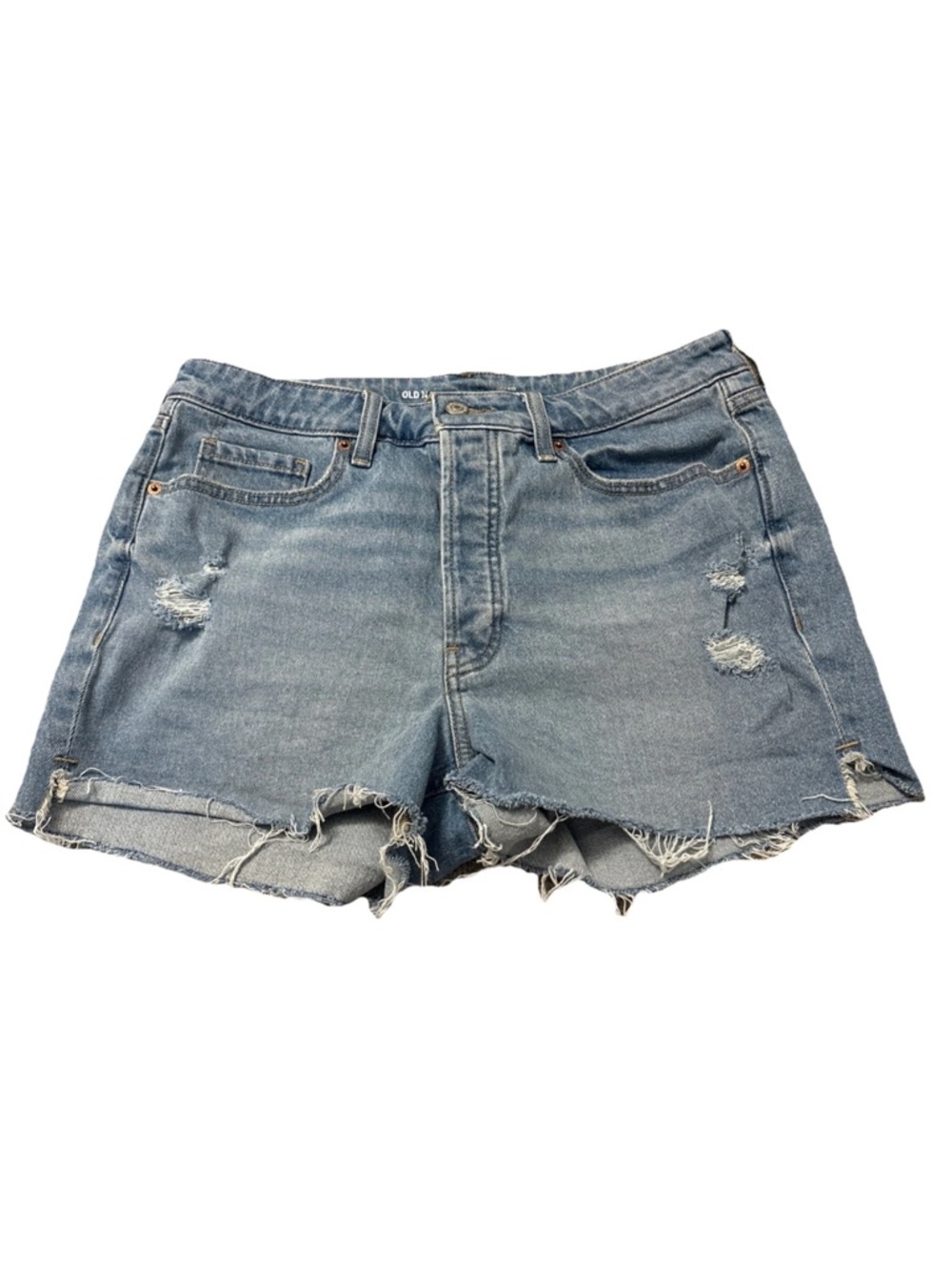 Old Navy Button Fly Denim High-Waisted O.G. Straight Ripped Jean Shorts Size 12